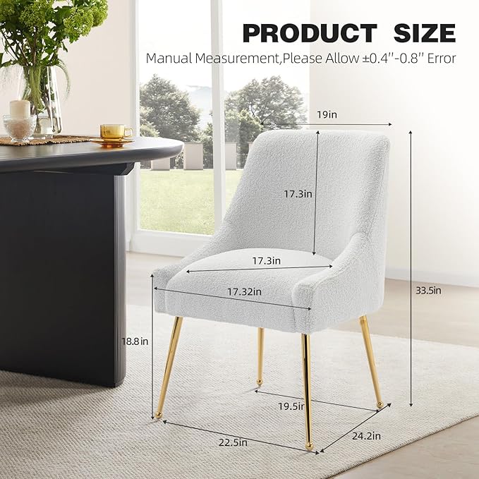 Dining Chairs Medieval Modern Restaurant Chairs, Soft Cushions, Teddy Velvet, Polished Gold Metal Legs, Kitchen Chairs, Living Room White 6-Piece Set