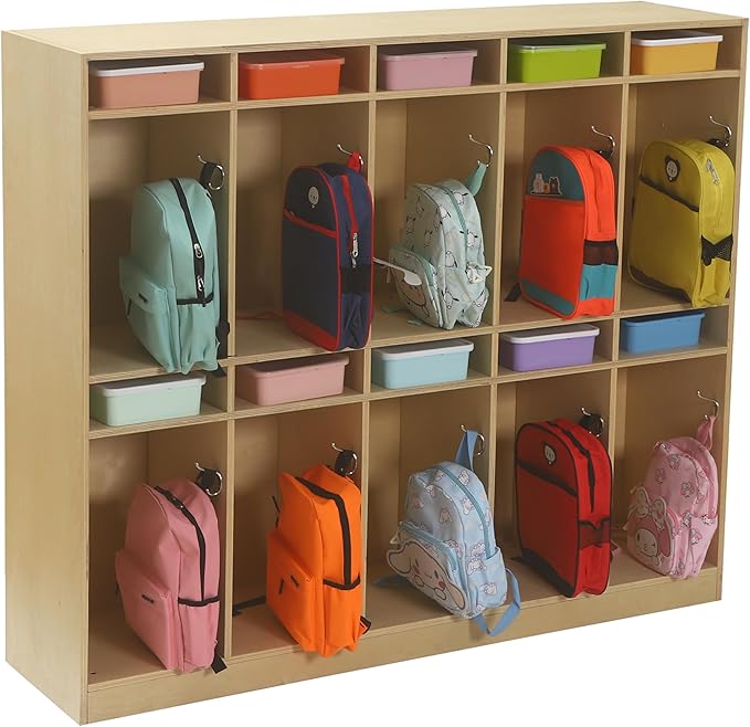 10 Section Cubbies for Classroom - Wooden Storage Lockers for Playschool and Daycare - Perfect for Coats, Backpacks, Knapsacks, Lunchboxes, and Storage Bins
