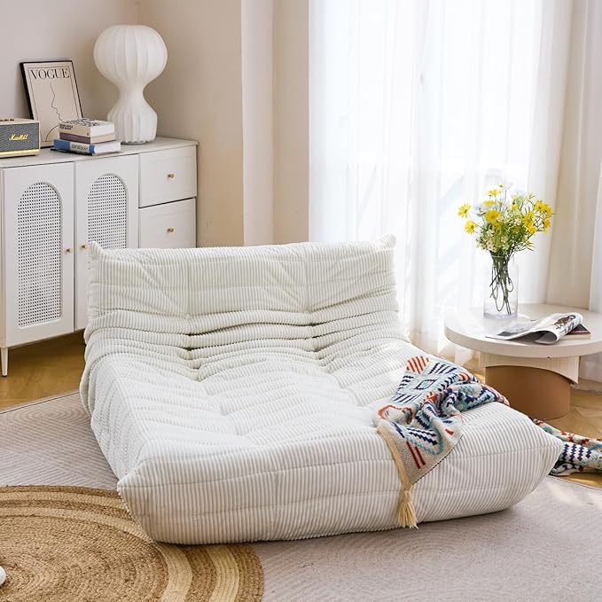 N&V Fireside Lounge Chaise Chair, Mid Century Armless Floor Lounger Sofa, Soft Premium Corduroy Floor Lounge Chair, Foam Sofa Accent Lounger for Living Room Bedroom and Office, Frost Grey