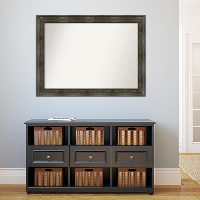 Amanti Art Brown Bathroom Mirror for Over Sink, 33x44 Rail Rustic Char Rectangle Vanity Mirror, X-Large Country Rustic Frame, Hangs Horizonally and Vertically, Bathroom Wall Decor, Non-Beveled Edge