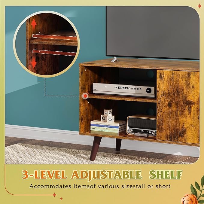 WLIVE TV Stand for 40 Inch TVs, Small Entertainment Center with Storage Cabinet, Mid-Century Modern TV Stands for Living Room and Bedroom, 32" TV Console, Brown