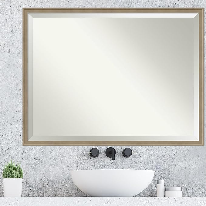 Amanti Art Brown Wall Mirror 32x42 Florence Light Brown Rectangle Bathroom Mirror for Wall Decor Living Room, X-Large Casual Frame, Hangs Horizonally and Vertically, Bathroom Decor, Beveled Edge