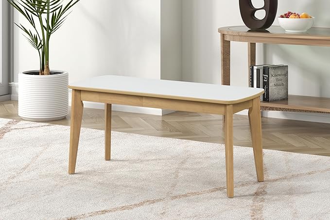 Ball & Cast 6-Piece Dining Table Set,59" Rectangular Dining Table with High Gloss White top, and 4 Upholstered Chairs & 1 Bench for Dining Room and Kitchen, Light Oak