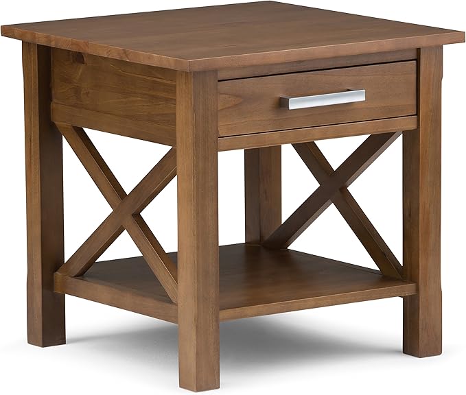 SIMPLIHOME Kitchener SOLID WOOD 21 inch Wide Square Contemporary End Side Table in Medium Saddle Brown for the Living Room and Bedroom