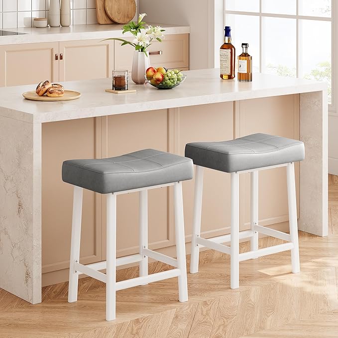 GarveeHome Counter Height Bar Stools Set of 4, 24 Inch Barstools for Kitchen Island Counter, Upholstered Padded Saddle Chairs with Curved Cushion, Easy Assembly, Grey