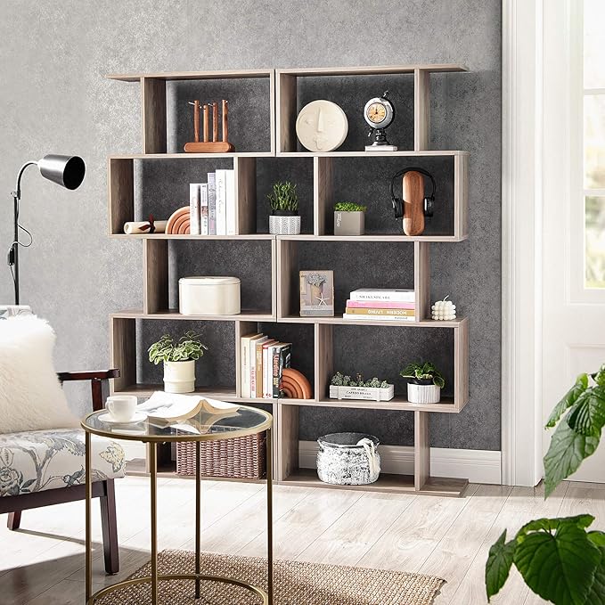VASAGLE Wooden Bookcase, Display Shelf and Room Divider, Freestanding Decorative Storage Shelving, 5-Tier Bookshelf, Greige ULBC062M01 9.4D x 27.6W x 62.6H in