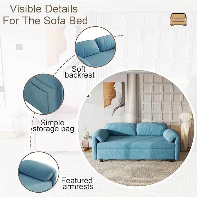 ERYE 3 in 1 Loveseat Sofa Convertible Sleeper Sofabed,Functional Recliner Daybed Love Seat Sofa&Couch W/Pull Out Couch Bed, Reclining Backrest and Pillows Armrests for Office Apartment RV Living Room