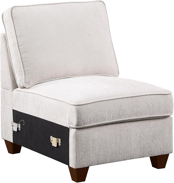 127" L-Shaped Sectional Couch with Movable Ottoman & 6 Throw Pillows,7 Seat Chenille Upholstered Sofa W/2 Cup Holder,USB Port & Hidden Storage Box,DIY Combination,for Living Room,Apartment,Beige