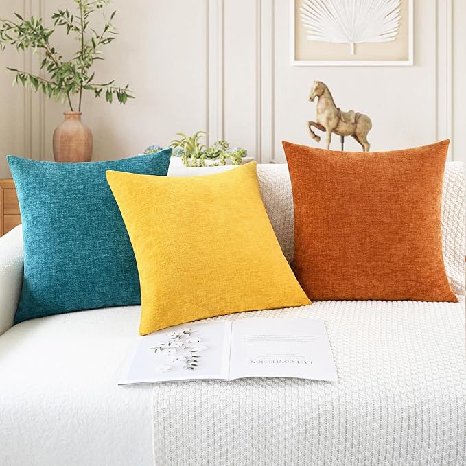 CaliTime Fall Throw Pillow Covers Decorative 16 X 26 Inches Pack of 2 Cozy Chenille Cushion Cases for Couch Sofa Bed Living Room Home Burnt Orange