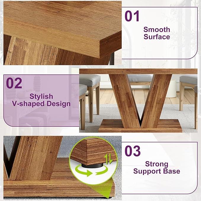 47" Dining Table, Wooden Kitchen Dinner Table Heavy Duty, Farmhouse Table for Dining Room, Living Room Space Saving, Brown