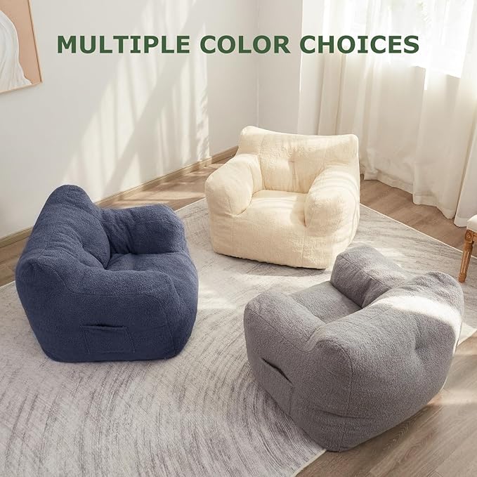HIGOGOGO Giant Bean Bag Chairs for Adults,Big Comfy Chair Sofa for Bedroom Living Room, Large Lazy Bean Bag Chair with Pocket Armrests for Gaming, Reading