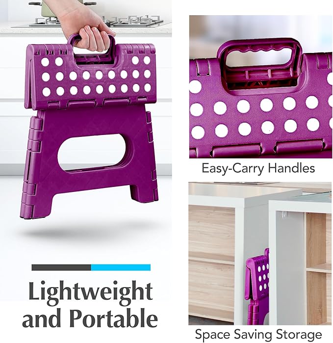 Handy Laundry Folding Lightweight Step Stool - Sturdy Enough to Support Adults and Safe Enough for Kids - Opens Easy with One FLI -. Great for Kitchen, Bathroom or Bedroom (Purple)