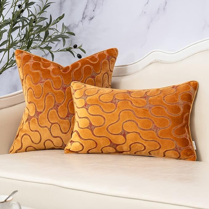 Yangest Orange Yellow Throw Pillow Cover Wavy Cushion Cover Modern Zippered Rectangular Pillowcase for Sofa Couch Bedroom Living Room Home, 12x20 Inch