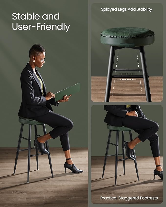 VASAGLE EKHO Collection - Bar Stools Set of 2, Bar Height Bar Stools, Kitchen Counter Stools, Mid-Century Modern Backless Counter Stools, 30-Inch Tall, Kitchen Island Home Bar, Forest Green