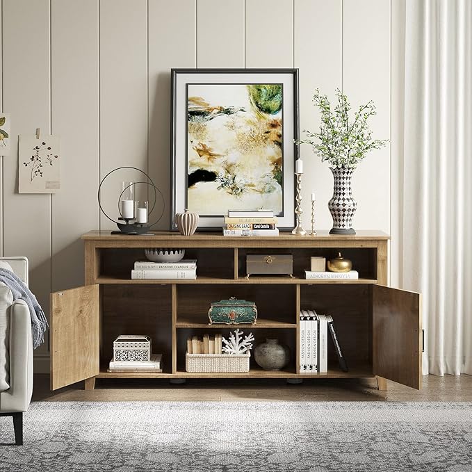 YITAHOME Television Stand for 65 Inch TV, Farmhouse TV Stand Entertainment Center with Storage and Barn Door, Media Console TV Cabinet for Living Room, 59 Inches, Barnwood