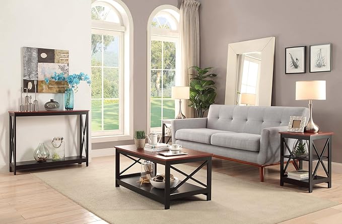 Convenience Concepts Oxford End Table 15.75" - Modern Living Room Table with Storage Shelves, Transitional Nightstand Side Table for Home Decor and Display, Cherry/Black