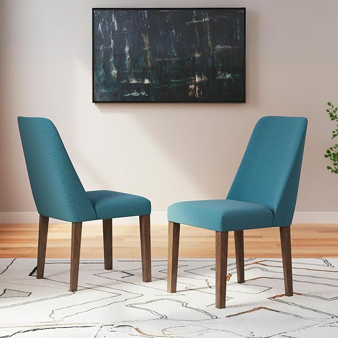 Signature Design by Ashley Lyncott Contemporary Dining Room Upholstered Side Chair with Foam Cushion, 2 Count, Blue & Brown
