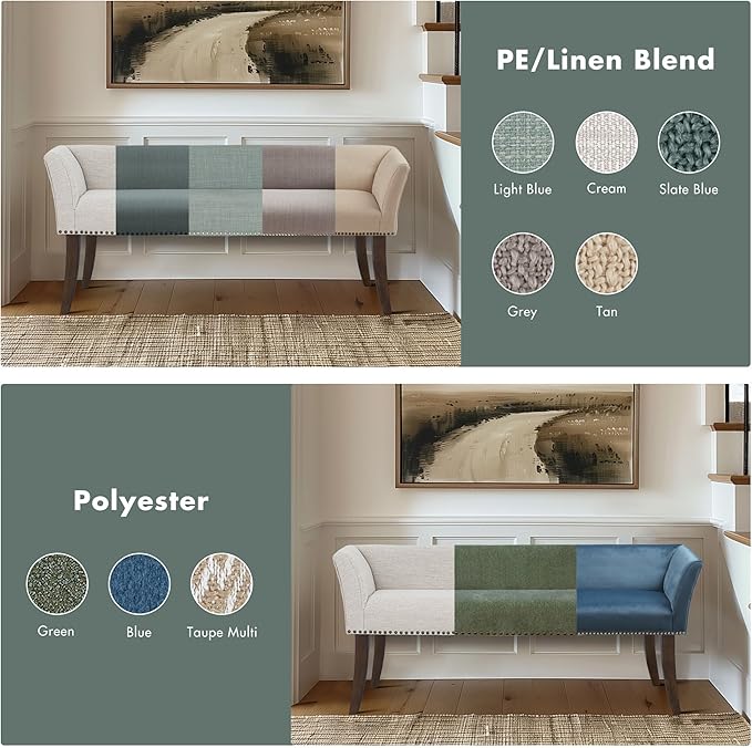 Madison Park Accent Bench, Upholstered with Nailhead Trim, & Padded Seat Entryway Bench Small, End of Bed Bench with Back, 49.5" W x 19.25" D x 23" H, Slate Blue