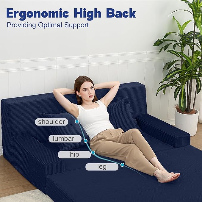 MeMoreCool Boneless Folding Sofa Bed Queen, Corduroy Convertible Sleeper Chair, Foldable Foam Mattress Chair, Comfy Fold‑Out Futon Couch Bed, Large Floor Sofa Couch for Living Room Guest