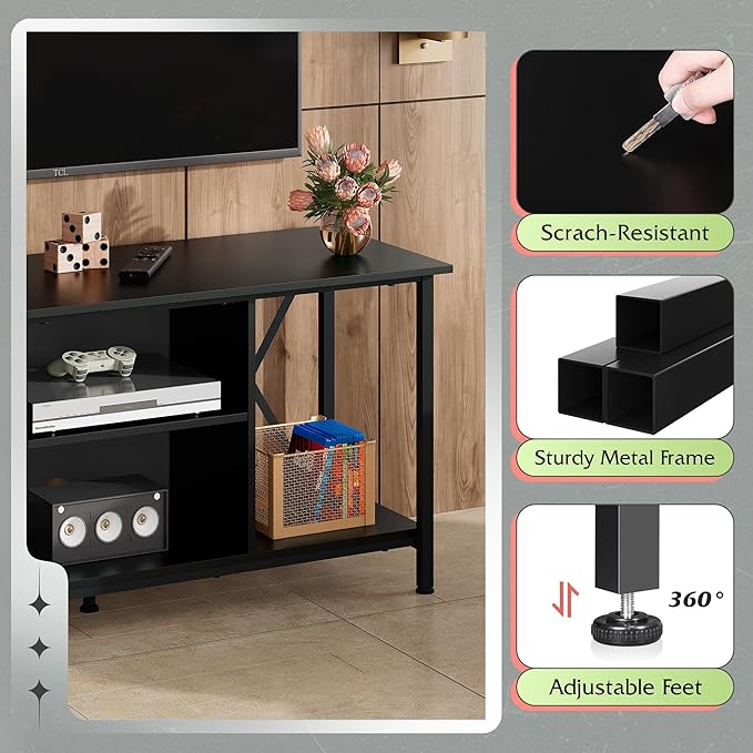WLIVE TV Stand up to 45 Inch TV, 41" Entertainment Center with Open Storage Shelf for Living Room, Black