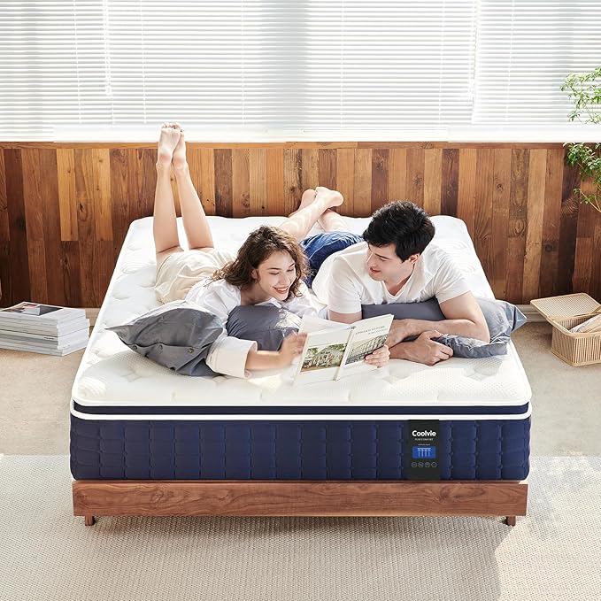 Coolvie Queen Mattress Firm, Strong Coils Hybrid Mattresses for Extra Lumbar & Hip Support, Cooling Knit Fabric Cover- CertiPUR-US® Certified Foam/ 80x60x12, 12 Inch Mattress Queen Size in a Box