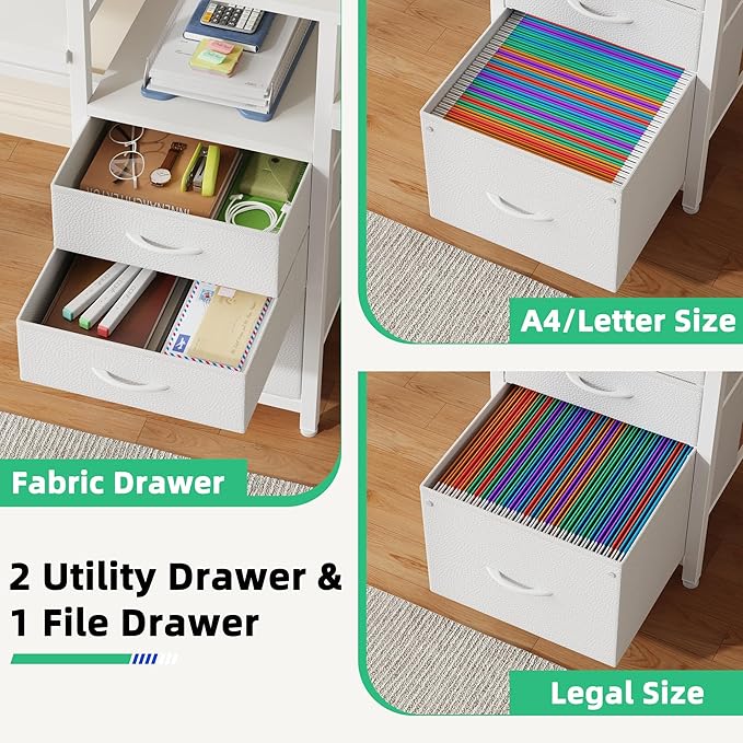 93'' Two Person Desk with Charging Station, Long Desk with 3 Drawers and Printer Shelf, Double Computer Desk, Fabric Drawers, 2 Person Writing Study Table Workstation for Home Office, White