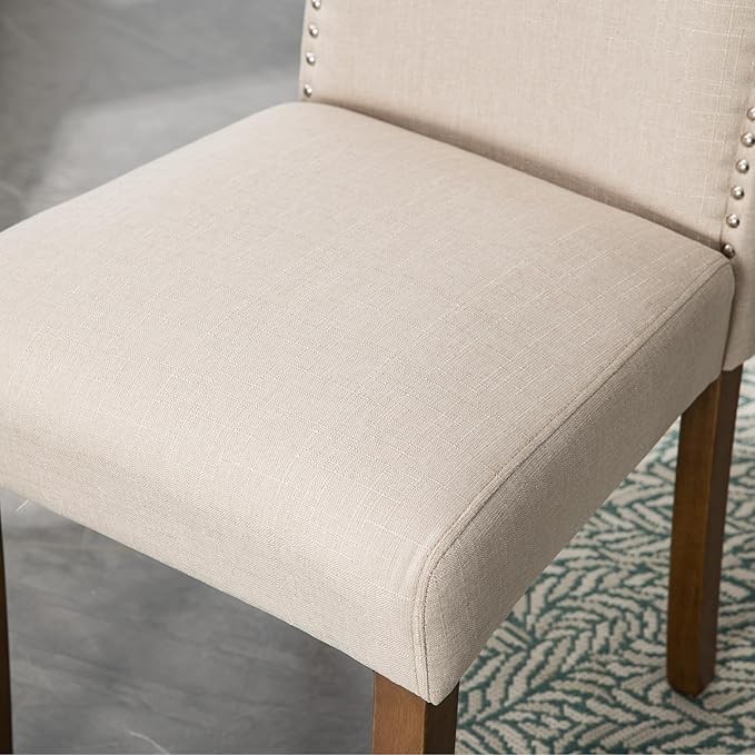 Stylish Upholstered Parsons Dining Chair Kitchen with Silver Nailhead Trim and Sturdy Solid Wood Legs