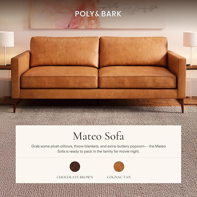 POLY & BARK Mateo Leather Sofa in Full-Grain Pure-Aniline Italian Tanned Leather in Cognac Tan