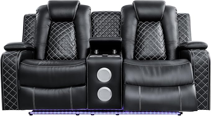Ball & Cast Power Recliner Sofa Set Leather Reclining Sofa Set Living Room Furniture Set 3PCS Recliner Couch Loveseat and Chair Sets with LED,USB Charging,Cup Holders,Storage Console for Home Theater