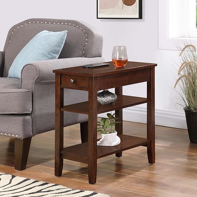Convenience Concepts American Heritage Chairside End Table with Drawer 23.5" - Classic Living Room Table with Storage Shelf, Bedroom Nightstand, Espresso