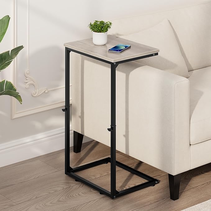 Vagusicc C Shaped End Table for Couch, 33.2'' Extra Tall C Table Adjustable Height Side Table, Small Side Table for Small Spaces, Couch Tables That Slide Under, Tv Tray Table for Living Room, Greige