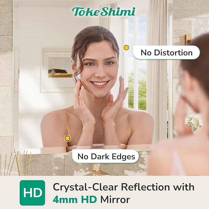 TokeShimi 30x36 Beveled Bathroom Mirror Frameless, Rectangle Bathroom Vanity Mirror with 1" Beveled Edge, Shatterproof Modern Mirrored Wall Decor for Living Room, Entryway, Bedroom