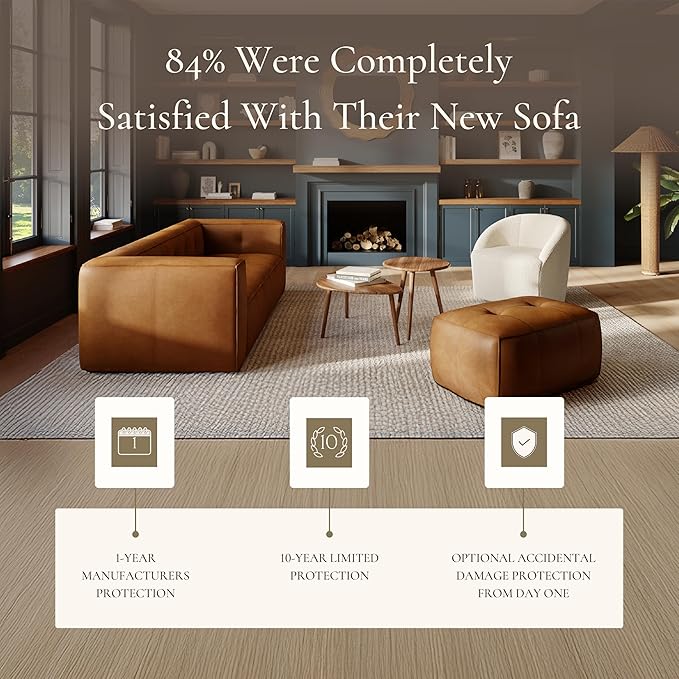 POLY & BARK Capa Sofa in Full-Grain Pure-Aniline Italian Tanned Leather in Saddle Tan