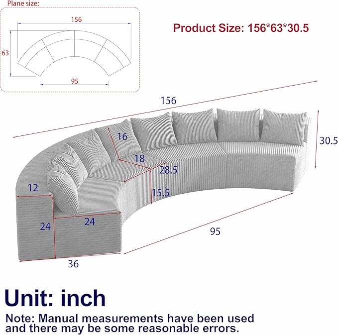 KEIKI Corduroy Curved Sectional Sofa, 4 Seater Symmetrical Modular Semi Circular Couch, Deep Seat Tufted Corner Sofa for Living Room, Lobby, Yellow