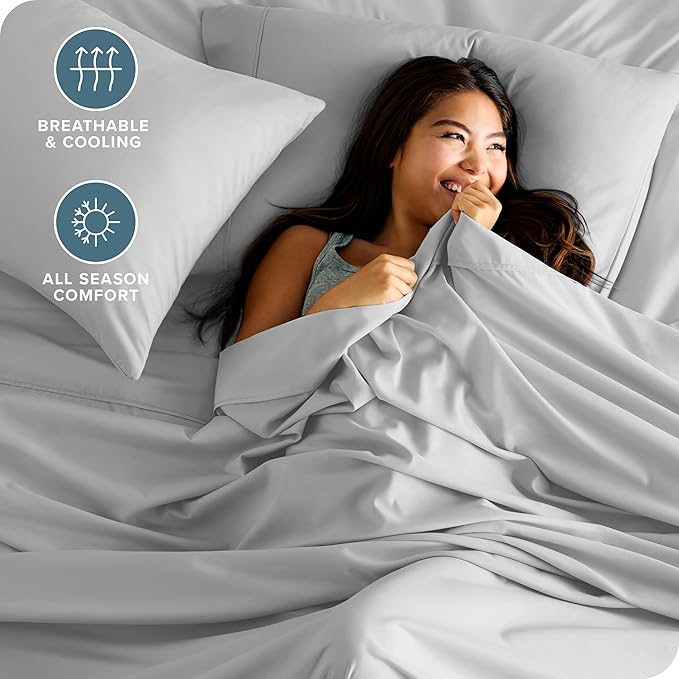 Bare Home Split King Sheet Set - 1800 Ultra-Soft Microfiber Double Brushed - Deep Pockets - 5 Piece Set - 2 Twin XL Fitted Sheets, 1 King Flat Sheet, and 2 King Pillowcases (Split King, Cloud Grey)