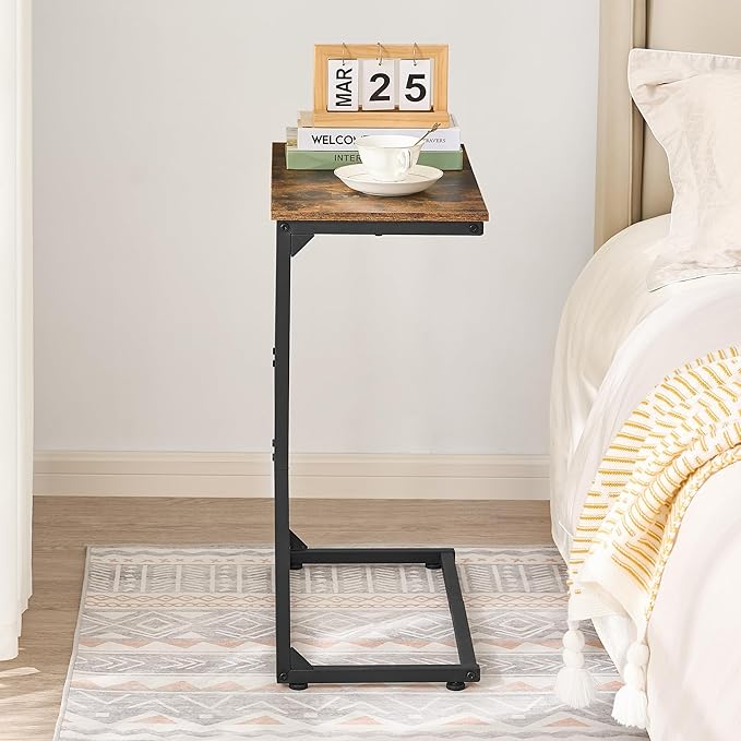 C Shape End Table, Large Surface Couch Table, C Table Sofa Side End Table, Side Table for Couch Slide Under, for Living Room, Bedroom, Home Office, Rustic Design, 21.7" D x 11.8"W x 26.4"H