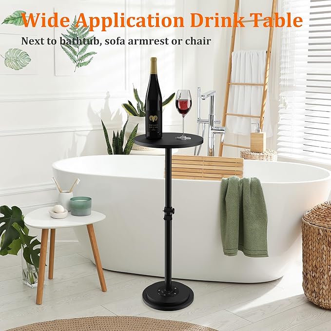 2Pack Drink Table, Small Round Side Table - 360° Swivel Height Adjustable for Small Spaces, Pedestal Martini for Sofa Couch, Living Room, Bedroom, Black