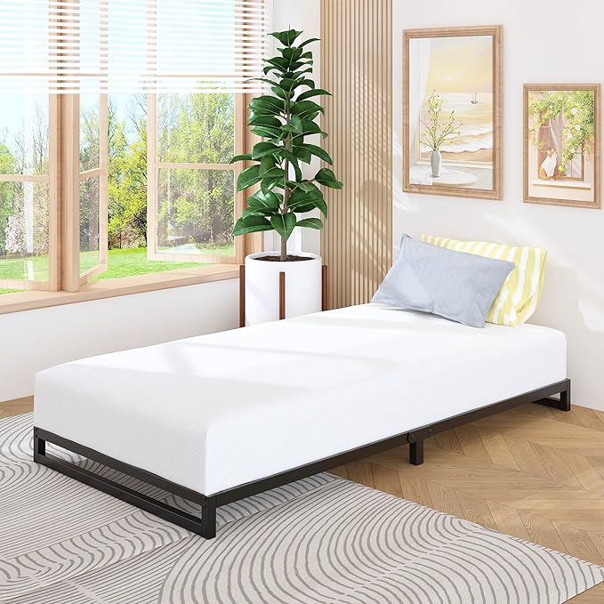 6 Inch Twin Size Bed Frames Heavy Duty Metal Twin Platform Bed Frame No Box Spring Needed, Noise Free, Easy Assembly, Black