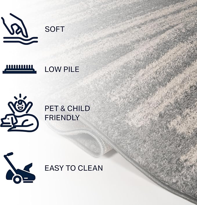 JONATHAN Y Khalil Modern Berber Stripe Gray/Cream Runner Rug, 2x8, Contemporary, Bohemian, Easy-Cleaning for Living Room, Bedroom, Kitchen, Pet Friendly, Non-Shedding (MOH207G-28)
