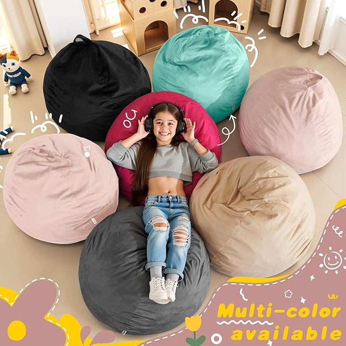 HABUTWAY 2FT Bean Bag Chair, 2' Beanbags Small Bean Bag Chairs with Filling, Teardrop Bean Bag Chair Luxurious Velvet Ultra Soft Fur with Removable Cover (Pink)