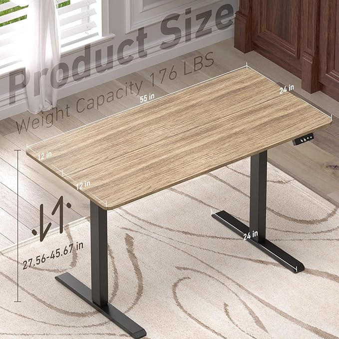 Ywin Electric Height Adjustable Standing Desk with Wheels, 55 x 24 inches, Ergonomic Stand Up Desk for Home Office