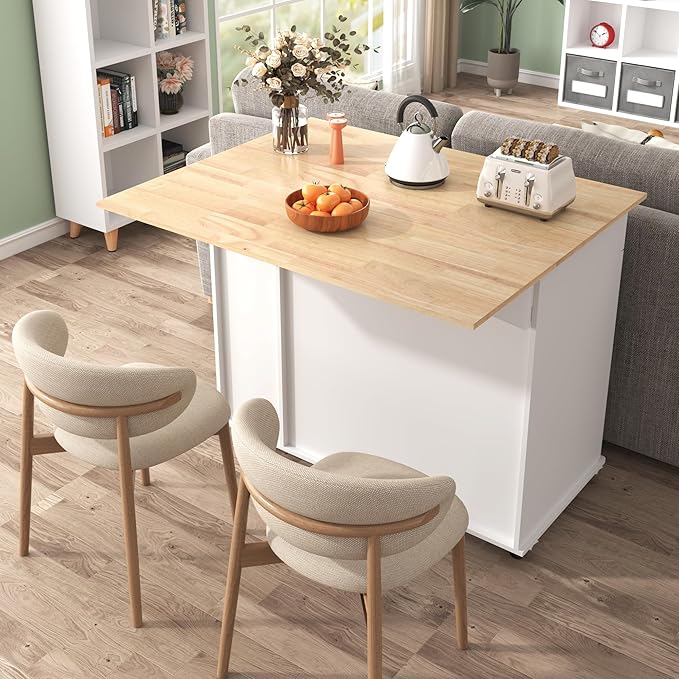 46" Kitchen Island with Drop Leaf,Kitchen Storage Cart W/ 3 Tier Pull Out Cabinet Organizer & Internal Storage Rack,Rolling Kitchen Cart on Wheels W/Towel Rack & 2 Drawers,for Kitchen,White