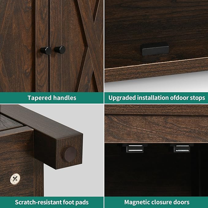 YITAHOME 55'' Buffet Cabinet with Storage, Farmhouse Sideboard Cabinet Coffee Bar Cabinets with Barn Doors ＆ Adjustable Shelves for Kitchen, Living Room, Brown