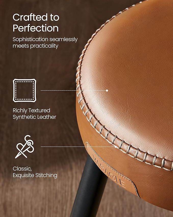 VASAGLE EKHO Collection - Bar Stools Set of 2, Counter Height Bar Stools, Kitchen Counter Stools, Mid-Century Modern Backless Counter Stools, 24.8-Inch Tall, Kitchen Island Home Bar, Caramel Brown