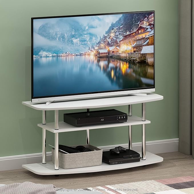 Furinno Frans Turn-N-Tube TV Stand for TV Size up to 43 Inch, 3-Tier, White Oak