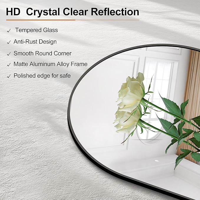 Arched Bathroom Mirror, 30"x30" Black Arched Mirror for Bathroom, Wall Mounted Mirror, Gold Vanity Wall Mirror Metal Frame for Bedroom, Entryway, Living Room, Vertically Hanging