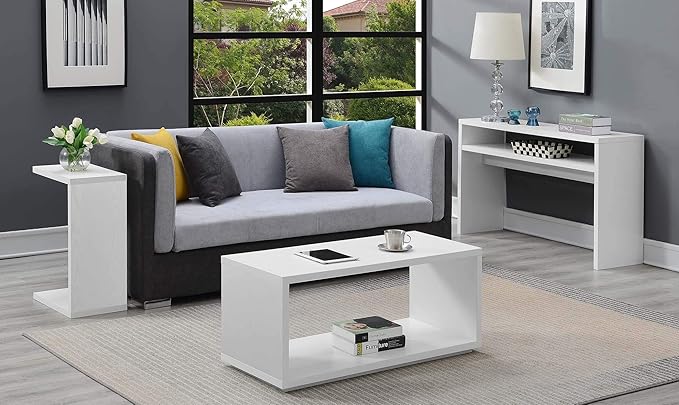 Convenience Concepts Northfield Deluxe Console Hall Table 48" - Modern, Minimalist Narrow Sofa Display Accent With Storage Shelf for Contemporary Living Room, Entryway, or Hallway, White