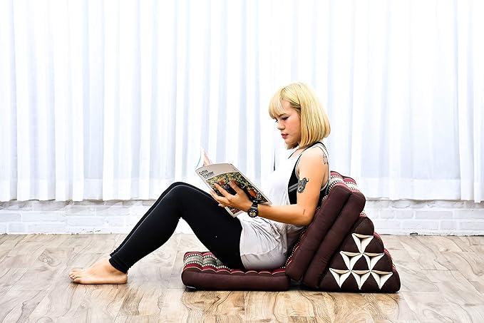 Leewadee - Comfortable Japanese Floor Mattress Used As Thai Floor Bed with Triangle Cushion, Futon Mattress Or Thai Massage Mat, 67 x 21 inches, Brown Red