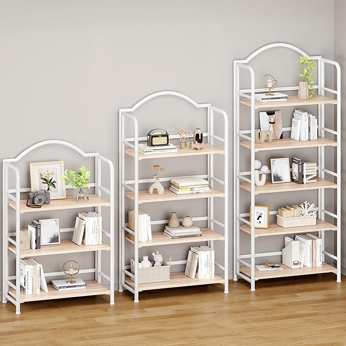 No-Assembly Folding Bookshelf Storage Shelves 5 Tiers Vintage Multifunctional Plant Stand Storage Rack Shelves Bookcase for Home Office