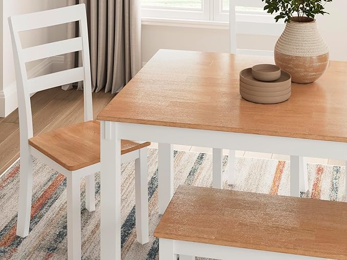 Signature Design by Ashley Gesthaven Modern Dining Table with 4 Chairs and Bench, Set of 6, White & Light Brown